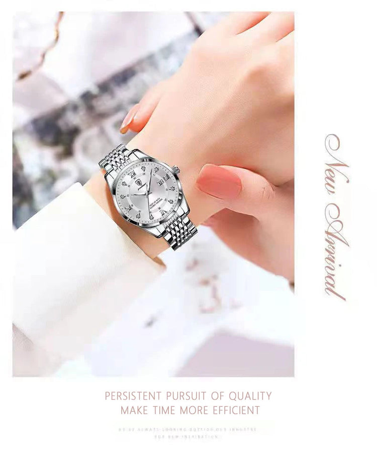 POEDAGAR Orologio da donna di lusso Orologio da donna impermeabile in acciaio inossidabile con data luminosa Orologi al quarzo da donna semplici e casual alla moda platinumshop