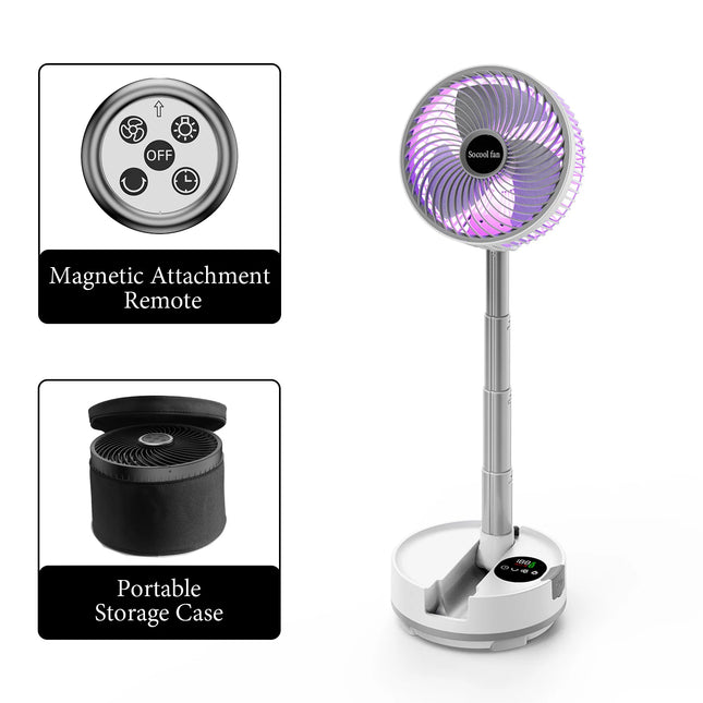 Socool Ventilatore Pieghevole Portatile 20000mAh 8 Velocità & Oscillazione Automatica Ventilatore da Pavimento e da Tavolo Ricaricabile con Telecomando per Casa