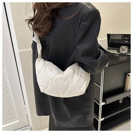 Puffer Shoulder Bag for Women Soft Down Cotton Padded Tote Handbag Purse Quilted Cross Body Bag Solid Color Bubbles Cloud Bag PlatiNum
