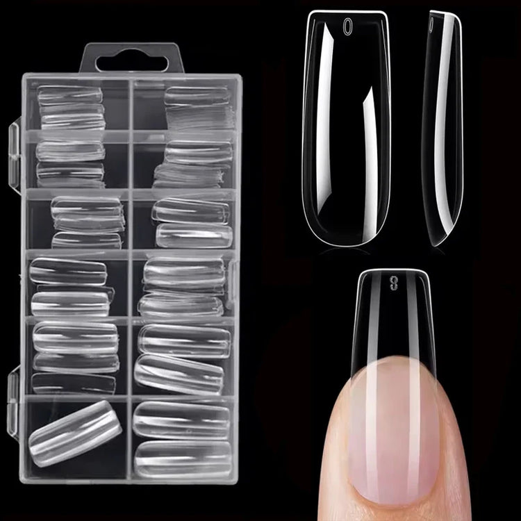 120-Piece Transparent Nail Sticker Set, Including 12 Different Sizes Such as Square, Oval, Pointed, Almond, and Coffin, Full-Cover Acrylic False Nails