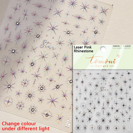 Punk Glitter Powder Blue Pink Star Charm Laser Silver Gold Starlight Rhinestones Moon DIY Nail Art Stickers Manicure Tool Decals