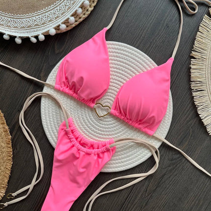 Nuovo bikini bianco a tinta unita da donna, costume da bagno alla moda con lacci a vita bassa, set due pezzi platinumshop