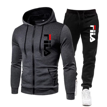2025 Autumn/Winter Fashion Men's Casual Running Sports Set: Comfortable and Loose Two Piece Zipper Sweater and Pants PlatiNum