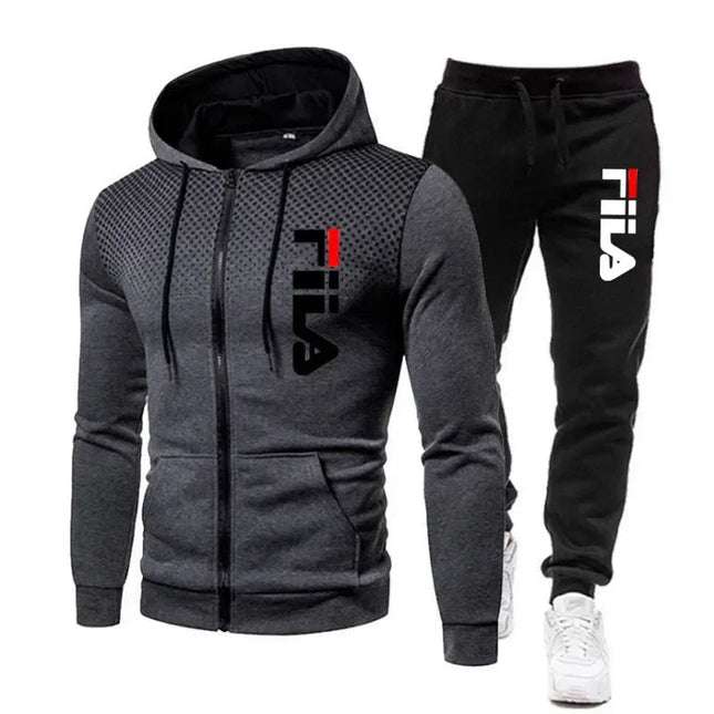 2025 Autumn/Winter Fashion Men's Casual Running Sports Set: Comfortable and Loose Two Piece Zipper Sweater and Pants PlatiNum