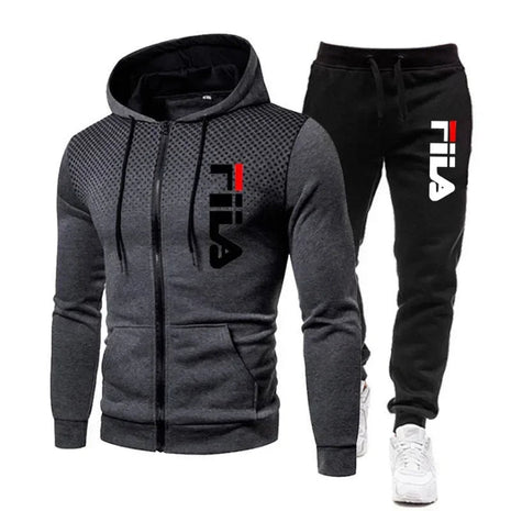 2025 Autumn/Winter Fashion Men's Casual Running Sports Set: Comfortable and Loose Two Piece Zipper Sweater and Pants PlatiNum