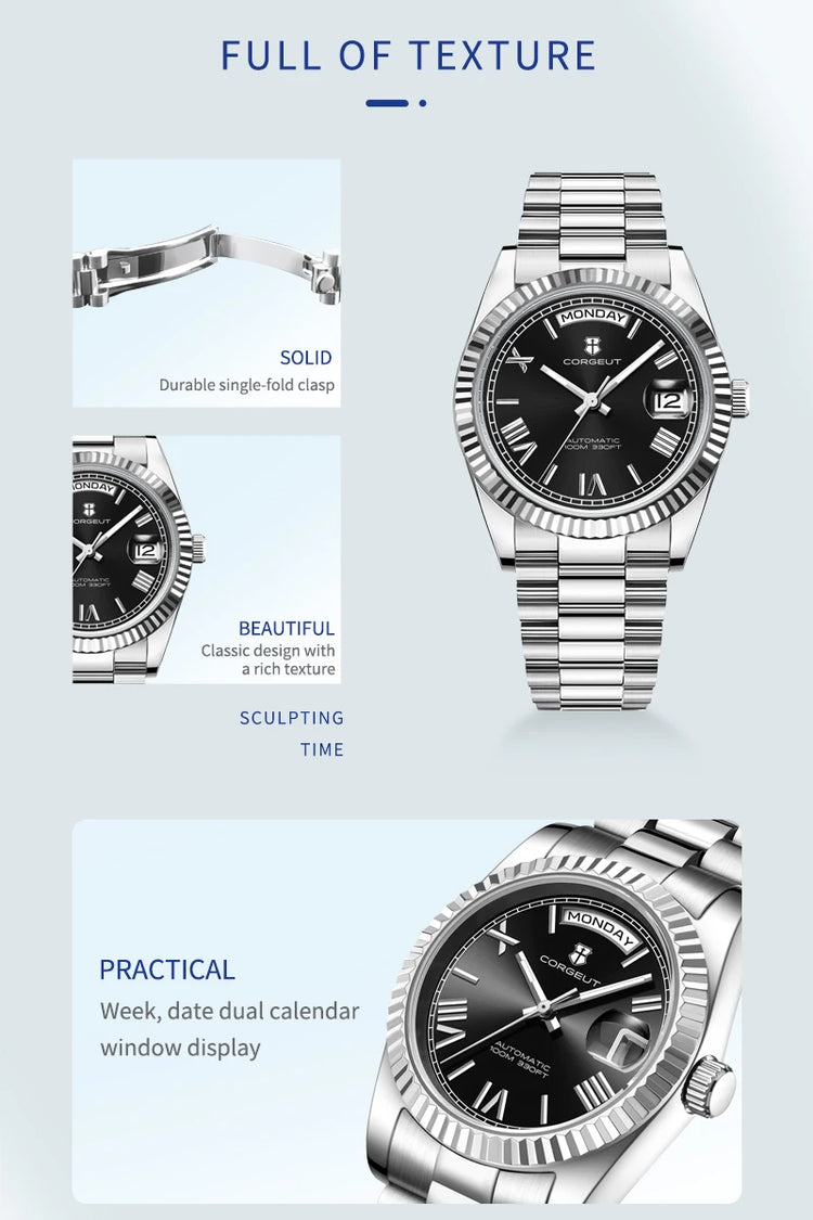 Custom Logo Diy 36/39MM Dial Automatic Mechanical Watches For Man Week Date Type Sapphire Luxury Waterproof Diving Man Watches