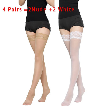 Kave Lace Silicone calzini antiscivolo alla coscia donna calza nera/bianca per le donne calze autoreggenti calze lunghe Sexy