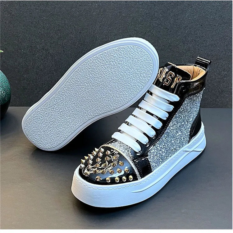 Rhinestone Luxury Designer Sneakers Italy Fashion Men Punk Hip Hop Platform Casual Shoes Trainers Business Wedding Loafers 93