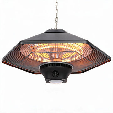 2000W Ceiling Patio Heater with LED Light, Dual Carbon Fiber Tube 3 Speed Adjustable Power Steel Shell Electric Infrared Heater, Touch & Remote Control, 50cm Hanging Chain for Outdoor Indoor Use