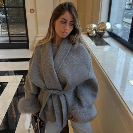High End Double-sided Wool Strapping Real Wool Fur Coat Women's Removable Cuffs Fox Fur Temperament Cashmere Short Jacket