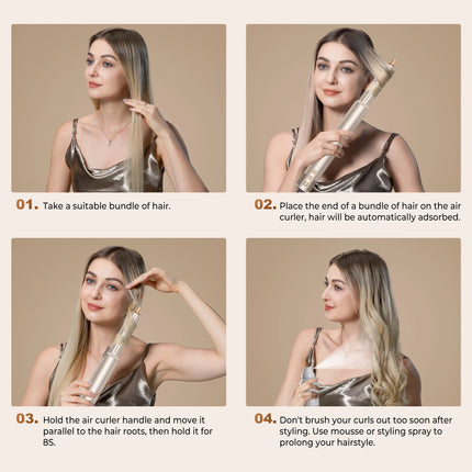 UKLISS 643 Champagne Color 8-in-1 Hot Air Styler Set, Detachable Multi Functional Hair Styling Tool, Hair Dryer, Curling Wand, Straightening Brush & Flat Iron All in One, Foldable Rotatable Auto Curler for Quick Drying, Smoot