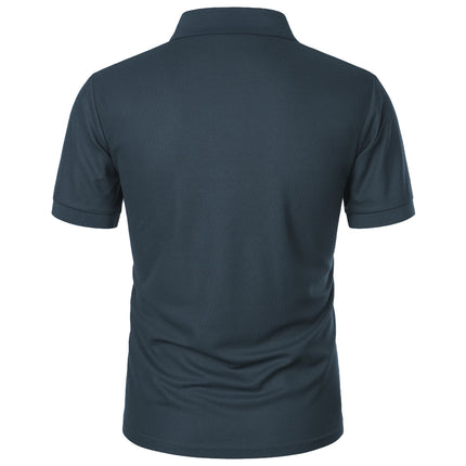 Men's Casual Short Sleeve Button-Up Lapel Solid Color T-Shirt