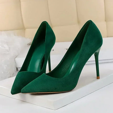 Donne 9 cm Tacchi alti Festa quotidiana Décolleté in pelle scamosciata colorata Scarpins femminili Stiletto Banchetto serale Rosso Giallo Scarpe Plus Size 34-43