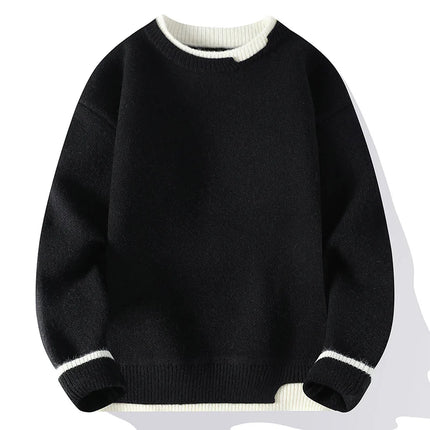 Autumn and Winter Men's Sweater Fashionable Simple Fake Two-piece Pullover Long-sleeved Top