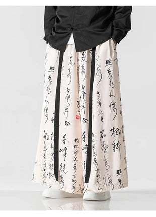 Pantaloni a gamba larga da uomo Ukiyo-e Stampa Pantaloni larghi in vita elastica Uomo Streetwear Giappone Samurai Pantaloni casual Pantaloni lunghi vintage