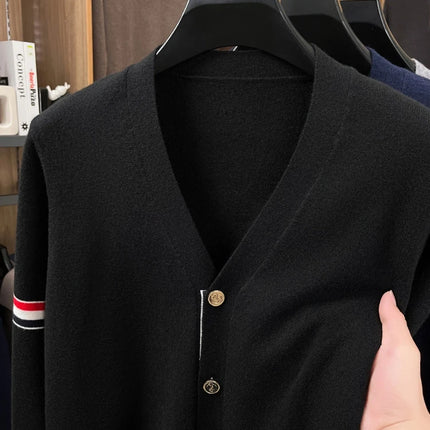High End Brand Knitted Cardigan Men's Autumn Trend Color Blocked Striped Designer New shawl Korean Casual V-Neck sweater Coat