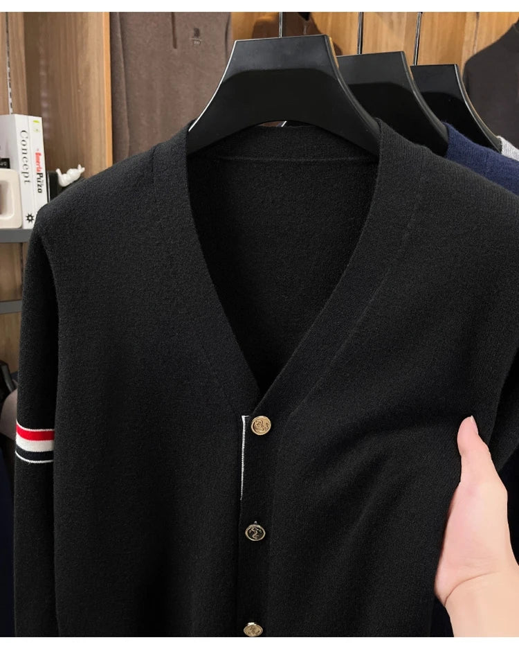 High End Brand Knitted Cardigan Men's Autumn Trend Color Blocked Striped Designer New shawl Korean Casual V-Neck sweater Coat