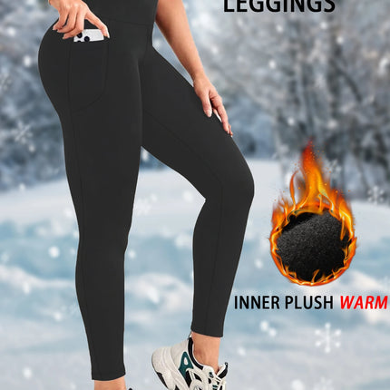 Leggings Termici da Donna con Fodera in Pile, Vita Alta con Tasche, Pantaloni Invernali Caldi e Spessi per Allenamento, Yoga e Corsa