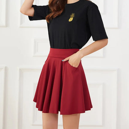 Nuovo nero tasca pantaloncini gonna pantaloni di sicurezza di base da donna gonne scuola svasata casual mini pattinatore medio pieghettato taglie forti 4XL