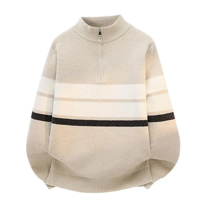 High Quality Fashionable and Simple Half Zipper stripe Sweater Men's Autumn and Winter Knitted Sweater Casual Pullover Top