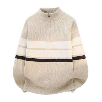 High Quality Fashionable and Simple Half Zipper stripe Sweater Men's Autumn and Winter Knitted Sweater Casual Pullover Top