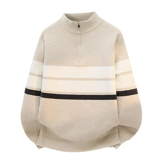 High Quality Fashionable and Simple Half Zipper stripe Sweater Men's Autumn and Winter Knitted Sweater Casual Pullover Top