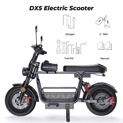 Monopattino Elettrico iScooter DX5 1500W, Batteria 48V 15.6Ah, Velocità Massima 55km/h, Autonomia 60-72km, Pneumatici da 15 Pollici con NFC