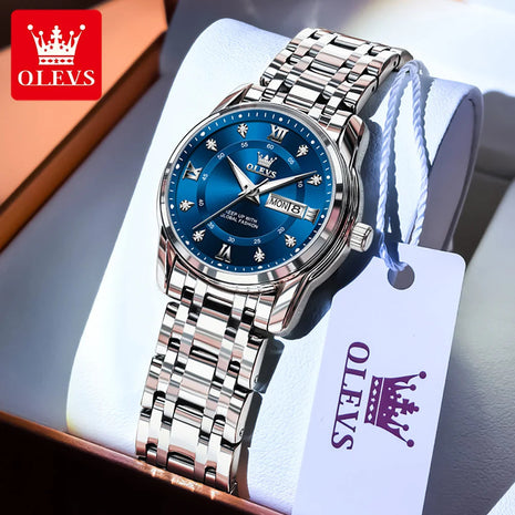 OLEVS 5513 Orologio da uomo Orologio luminoso impermeabile al quarzo originale di marca di moda per uomo Scatola per orologio con doppio calendario in acciaio inossidabile platinumshop