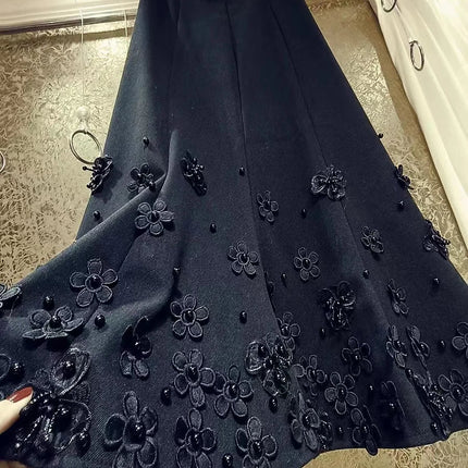 Luxury Style Beaded Woolen Trumpet Faldas 2025 Winter Autumn Thickend Warm Skirt High Waist Mid-length Skirt For Women Clothes PlatiNum