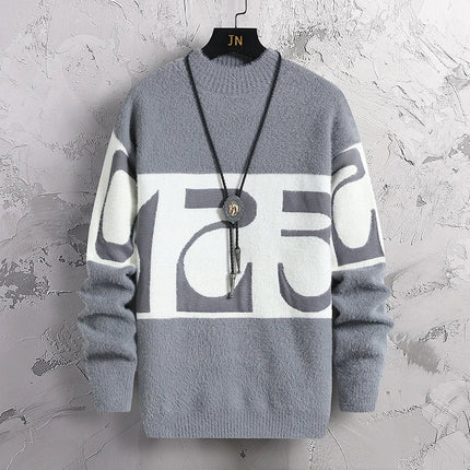 2023 New Fashion Patchwork digit Cashmere Sweater Men High Quality Comfortable Mens Sweaters Thick Warm Male Pullover