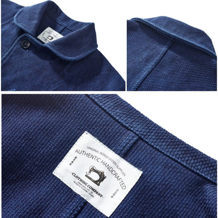 Indigo Blue Dyed Suit Jacket Heavy Sashiko Casual Japanese Retro Washed Coat Jacket