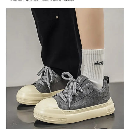 Toe Thick Sole Platform Men Sneakers Lace Up Patchwork Fashion New Trend Casual Trainer Shoes Thick Bottomed All Season