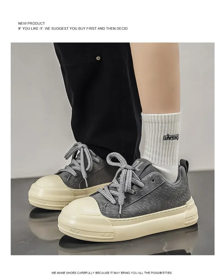 Toe Thick Sole Platform Men Sneakers Lace Up Patchwork Fashion New Trend Casual Trainer Shoes Thick Bottomed All Season