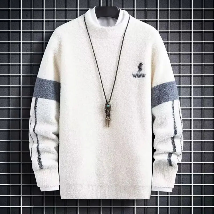Men Winter Warm Black Sweater Pullovers Autumn High Quality Men's Rock Hip Hop Plush O Neck Top Men's Cloting New 2024