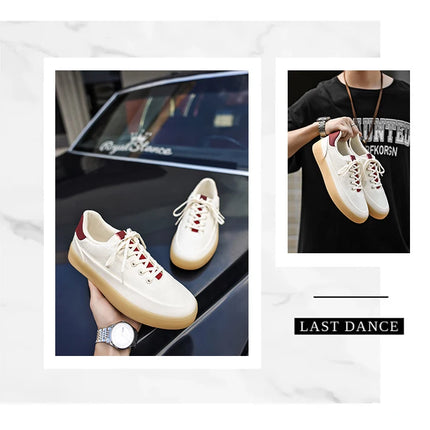 Men's Linen Canvas Platform Sneakers, Breathable Low‑Top Casual Skate Shoes, Retro Contrast Tan Trim Design, Soft Cushioned Thic