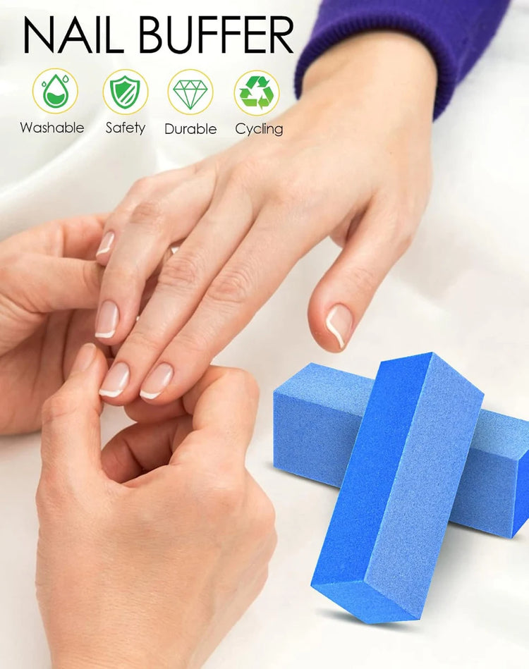 24/48PCS Nail Buffer Blocks 180/180/240 Grit Professional Salon 3 Way Blue Buffing Blocks for Manicure