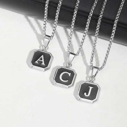 Collana con ciondolo quadrato con iniziali per uomo donna, collana in acciaio inossidabile impermeabile 50/55/60 cm, regalo di gioielli alla moda PlatiNum