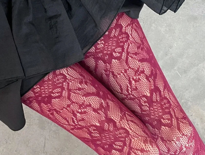 Calze di seta scavate a rete con ricamo floreale sexy da donna Collant a rete per pesci JK Collant Harajuku hipster colorato per ragazze fresche