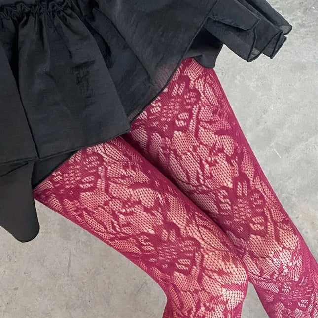 Bas de soie évidés en résille avec broderie florale sexy pour femme, collants en résille JK, collants Harajuku colorés et branchés pour filles cool