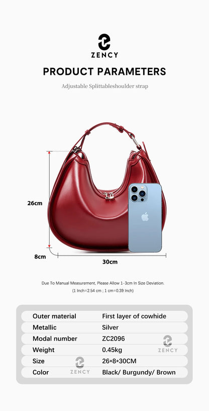 Zency Borsa da donna in vera pelle premium Borsa hobo di lusso Borsa a tracolla moda di grande capacità per moglie amante ragazza regalo Sac
