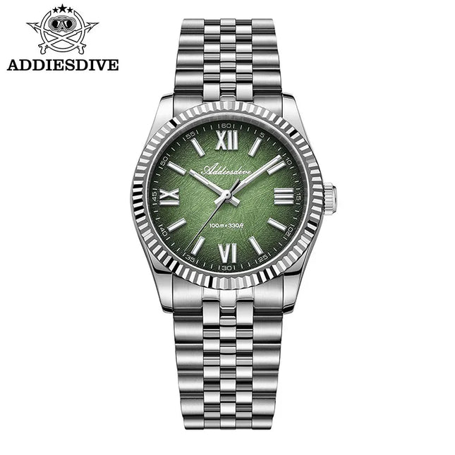 ADDIESDIVE New 36mm Watch for Men AD2512 Luxury Sapphire VH31 Quartz Wristwatch 100m Waterproof Stainless Steel Luminous Watches