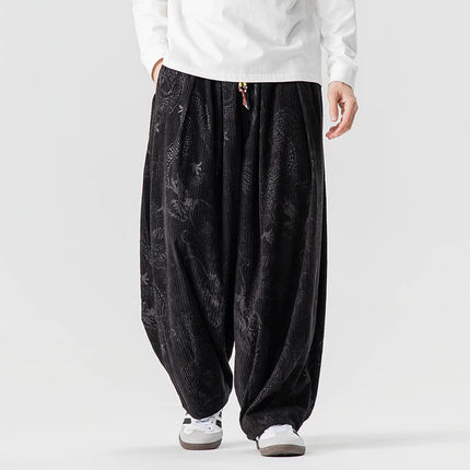Pantaloni a gamba larga in velluto a coste da uomo in stile giapponese pantaloni larghi casual da uomo spessi e caldi pantaloni a lanterna Hip Hop streetwear taglie forti 5XL