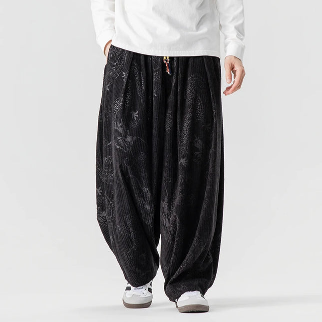 Pantaloni a gamba larga in velluto a coste da uomo in stile giapponese pantaloni larghi casual da uomo spessi e caldi pantaloni a lanterna Hip Hop streetwear taglie forti 5XL