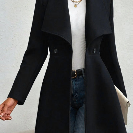 Women's Autumn Winter Yellow Woolen Coat Elegant Lapel Double Button Slim Fit Mid-Length Overcoat Casual Long Sleeve Outerwear F