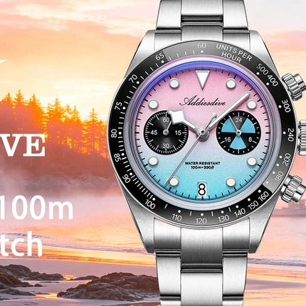 ADDIESDIVE AD2559 Men's Vintage Racing Watch Luxury Quartz Chronograph VK64 Ceramic Bezel K1 Mineral Crystal 100M Waterproof