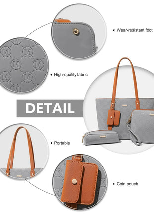 Miss Lulu WOMEN'S Handbag Set, Medium Shopper bag, 3-Piece Set Shoulder Bags FOR WOMEN'S, Elegant Handbag PlatiNum