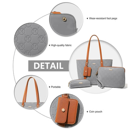 Miss Lulu WOMEN'S Handbag Set, Medium Shopper bag, 3-Piece Set Shoulder Bags FOR WOMEN'S, Elegant Handbag PlatiNum