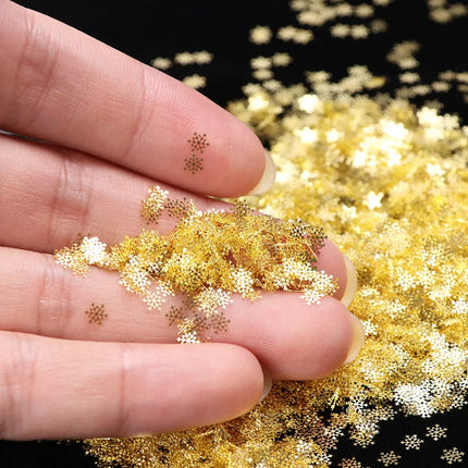 80-90pcs/jar Hollow Out Gold Nail Glitter Sequin Snow Flakes 8/10mm Mixed Metal Snowflakes 2023 DIY Snow Flake Manicure Decor 2028