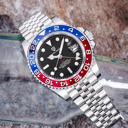 PAGANI DESIGN Pepsi GMT Orologio automatico da uomo 100M impermeabile quadrante nero luminoso cinturino Jubilee in acciaio inossidabile orologi da polso meccanici sportivi di lusso per uomo PD-1662 Relojes Hombres+Confezione