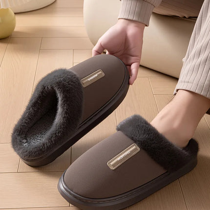 2026 New Large Size Mens Winter Cotton Slippers Thickened Non Slip Sole Indoor Home PU Plush Warm Slippers for Men
